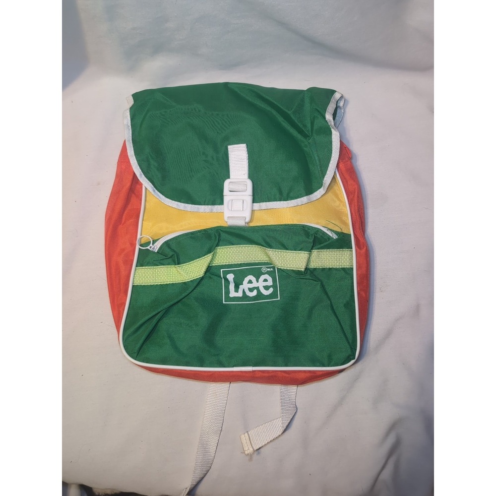 Vintage RARE 80s Lee Backpack 14"x12" Green Orange Yellow 100% Nylon 🔥